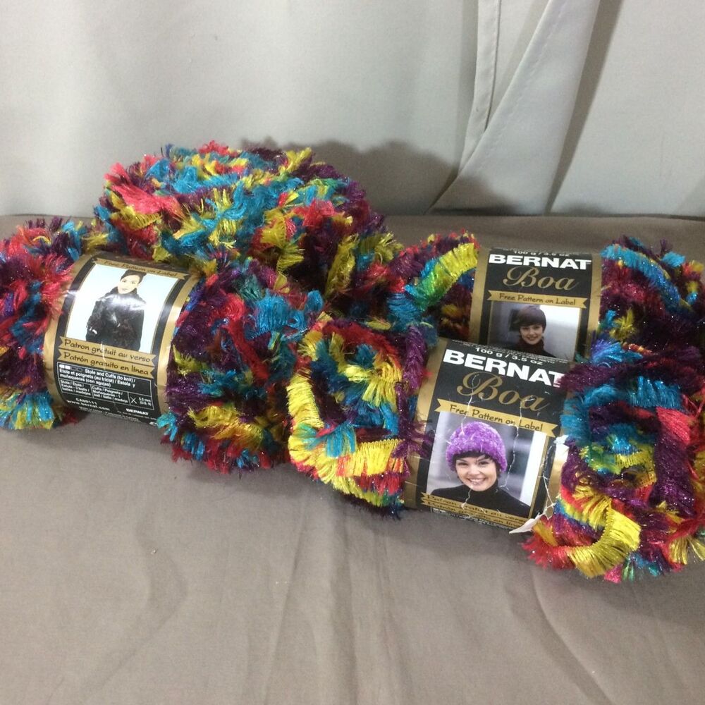 NEW Bernat Boa Bulky Novelty Yarn Bright Glitter 4 Skeins 100g Eyelash 100% Poly